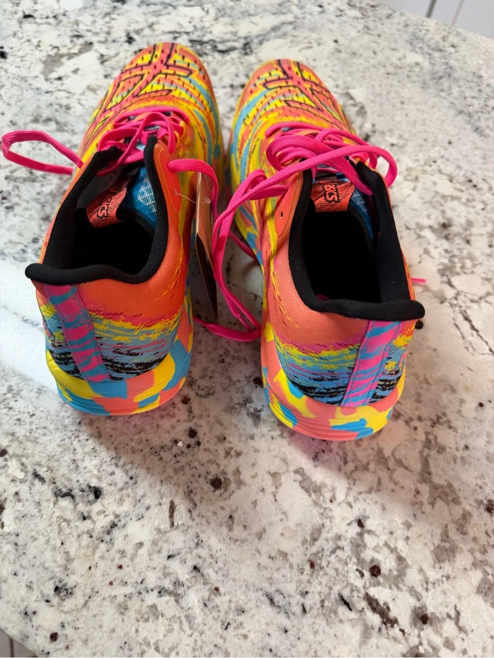 ASICS Bright Yellow Multi-Color Running Shoes with Pink Laces